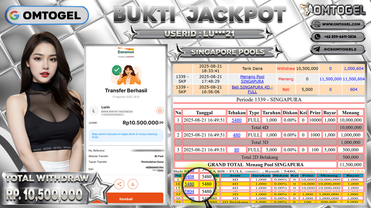 OMTOGEL JACKPOT SINGAPURA 4D 3D 2D 10 JUTA DI BAYAR LUNAS ,-
