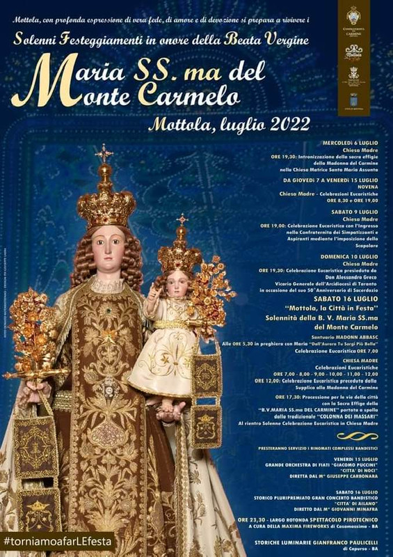 Segnalazione eventi - anno 2022 • MOTTOLA(TA)-Maria SS.Del Monte Carmelo 2022