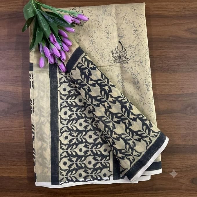 Women's Ready to Wear Chanderi Silk Saree with Traditional Hand Block Print