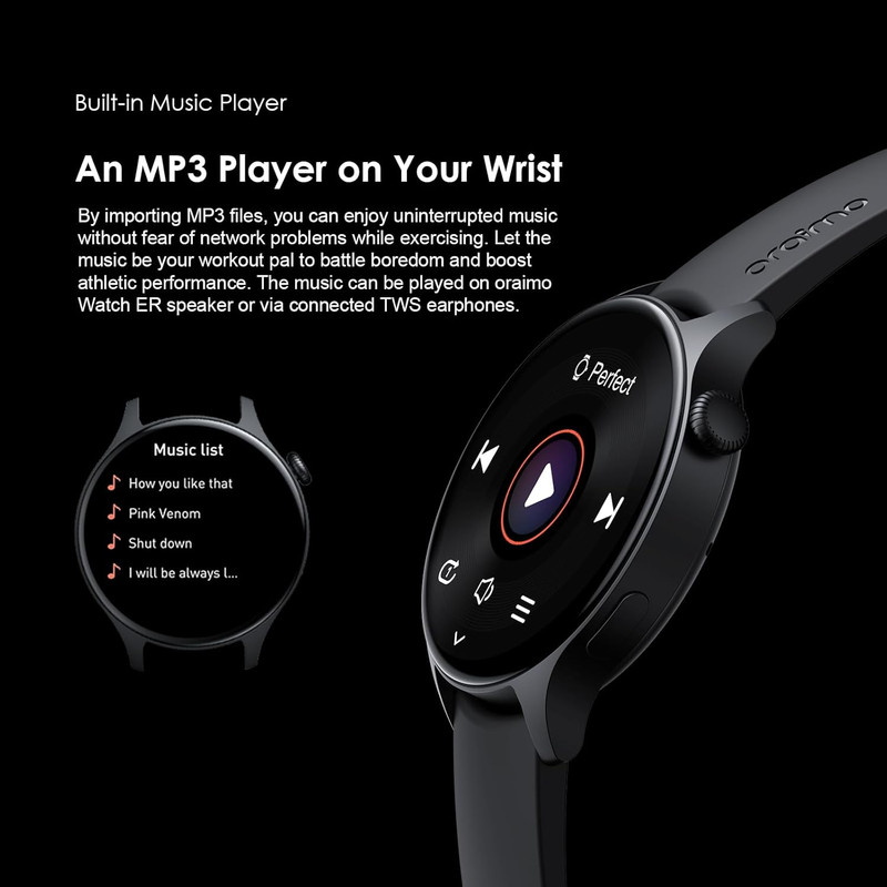 ساعة oraimo watch er osw-42 الذكية - شاشة 1.43 بوصة - مكالمات بلوتوث - تتبع صحي - أسود - 5