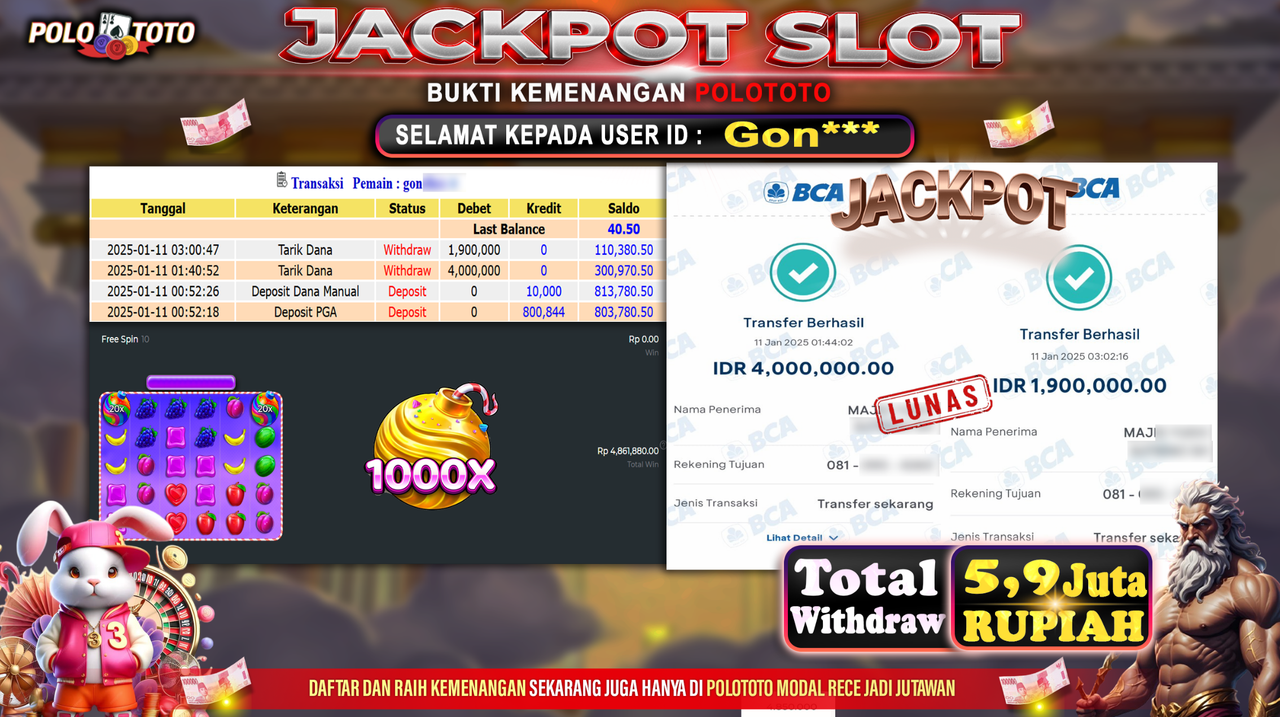POLOTOTO JACKPOT SLOT SWEET BONANZA 1000 Rp.5,900.000,-