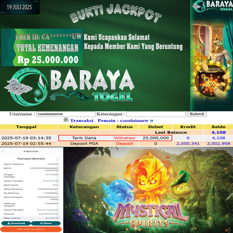 Rp. 25.000.000.- WD LUNAS DI BARAYATOGEL