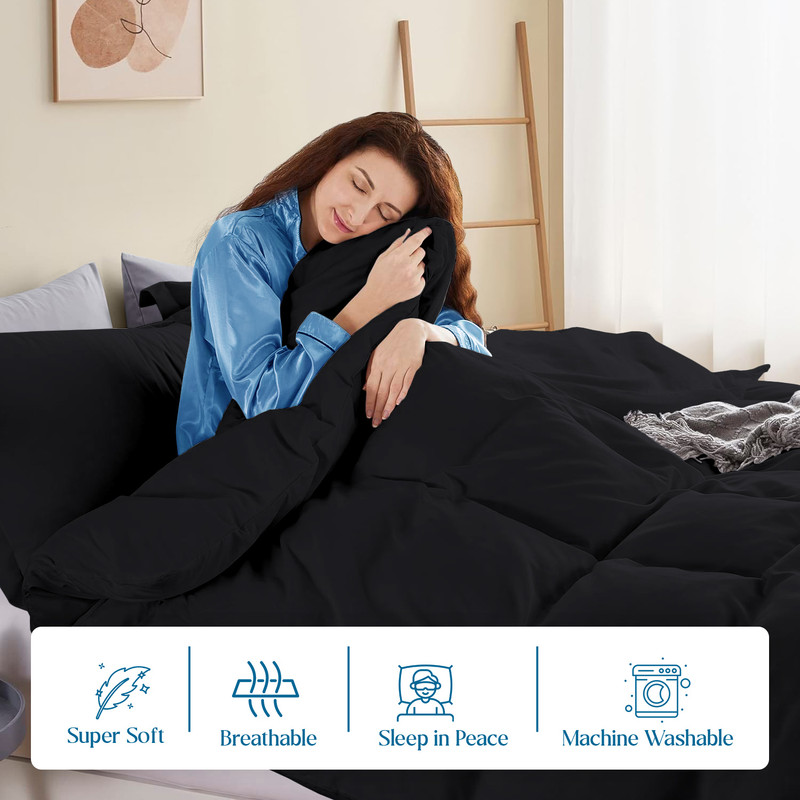 Picture of VEGAS HOTEL COLLECTION Classic Egyptian Cotton 1-Piece Duvet Cover { Zippered Closure } 1000 Thread Count- Fabulous Solid Looking Color Black - Oversized Queen Size
