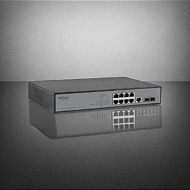 Outra vista do Switch Intelbras SG 1002 MR, destacando o chassi metálico robusto.