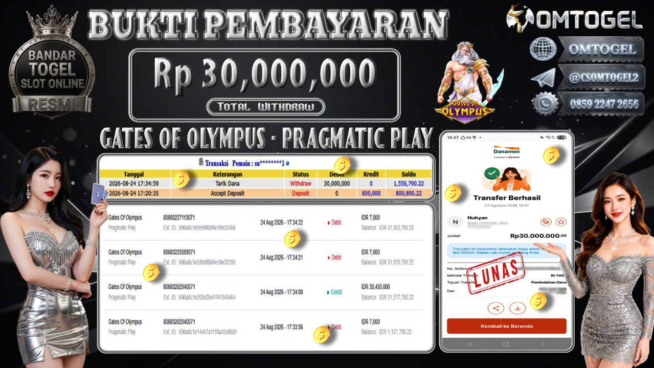 OMTOGEL JACKPOT PRAGMATIC PLAY GATES OF OLYMPUS Rp,30,000,000,- DIBAYAR LUNAS