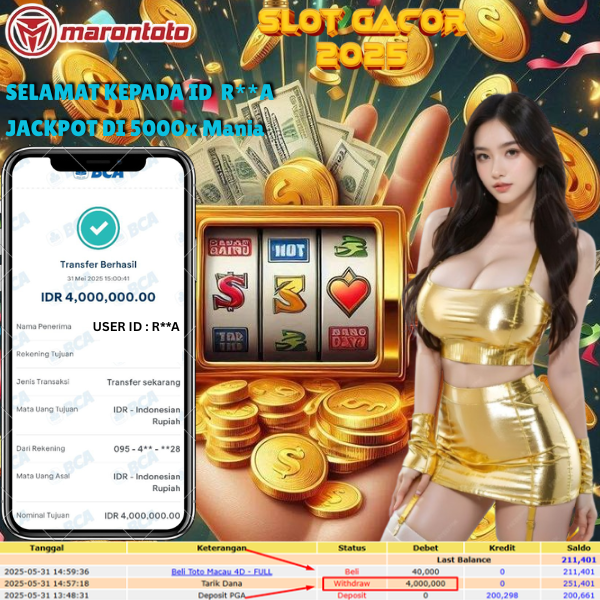 Bukti Kemenangan Member Marontoto Sebesar 4,000,000 JuTa