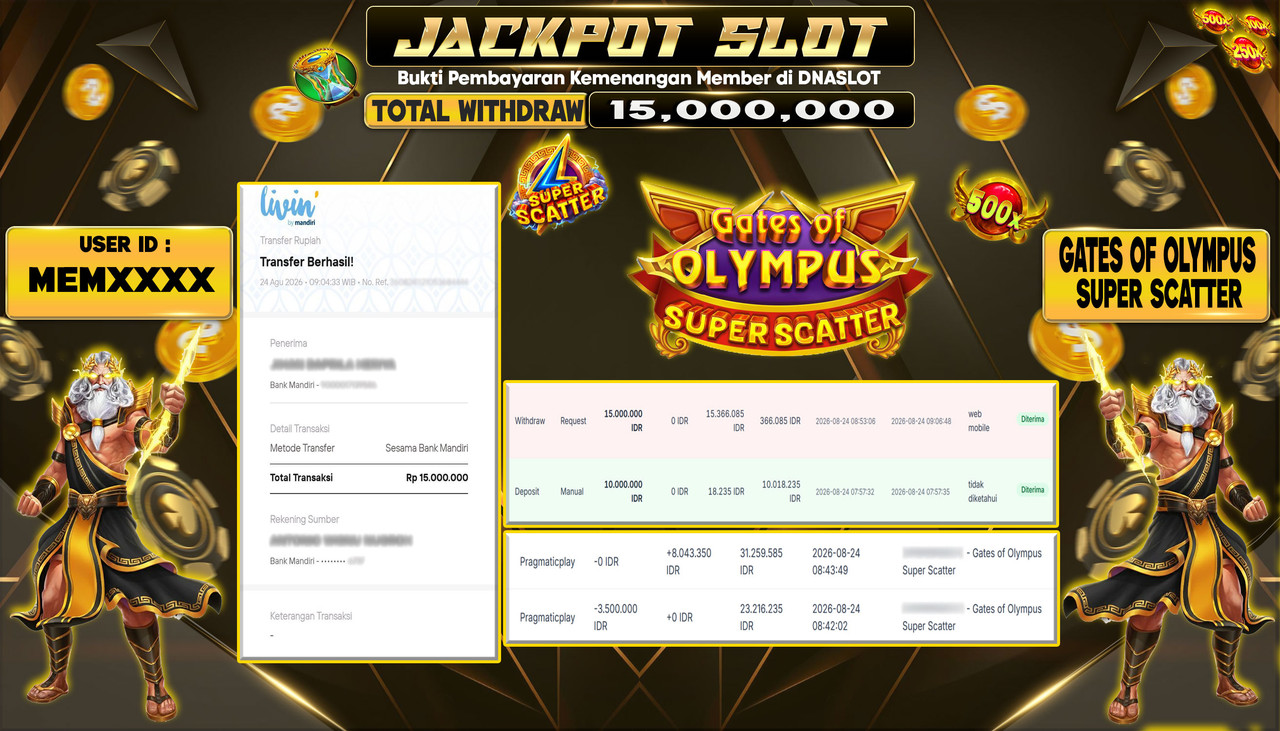 JACKPOT SLOT GATES OF OLYMPUS SUPER SCATTER  24 AGUSTUS 2026