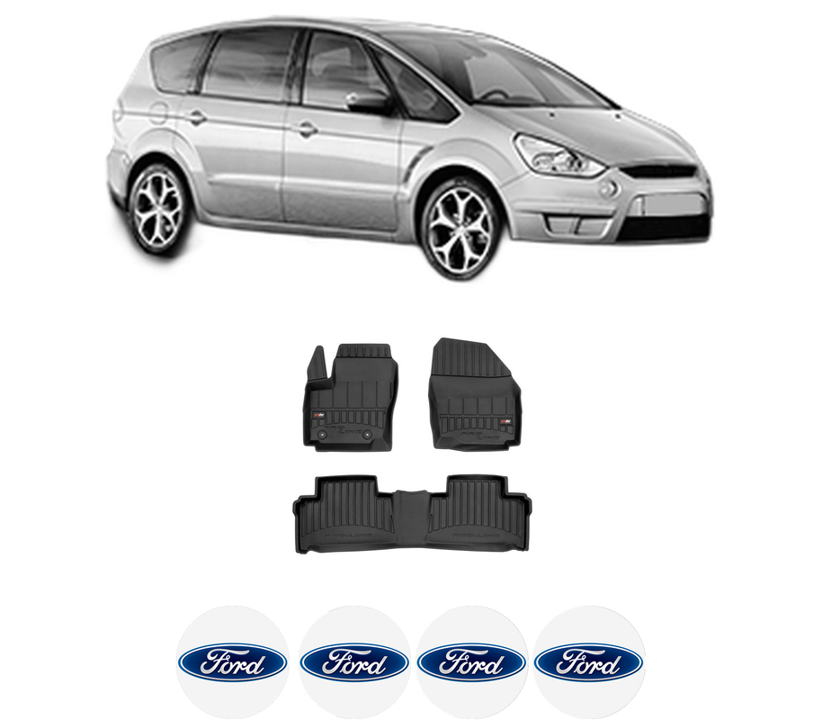 Set covorase presuri FORD S-MAX (WA6) din 2006-2014, auto, din cauciuc thermoplastic, 4 Stickere auto cu FORD