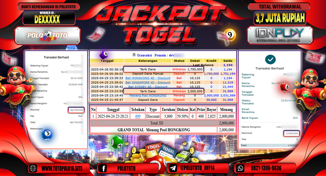 POLOTOTO JACKPOT TOGEL POOL HONGKONG Rp.3.750.000,-