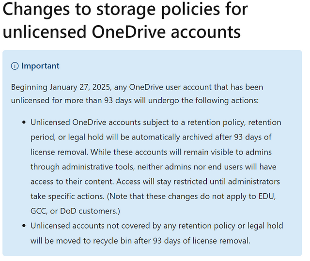 OneDrive Storing Policys