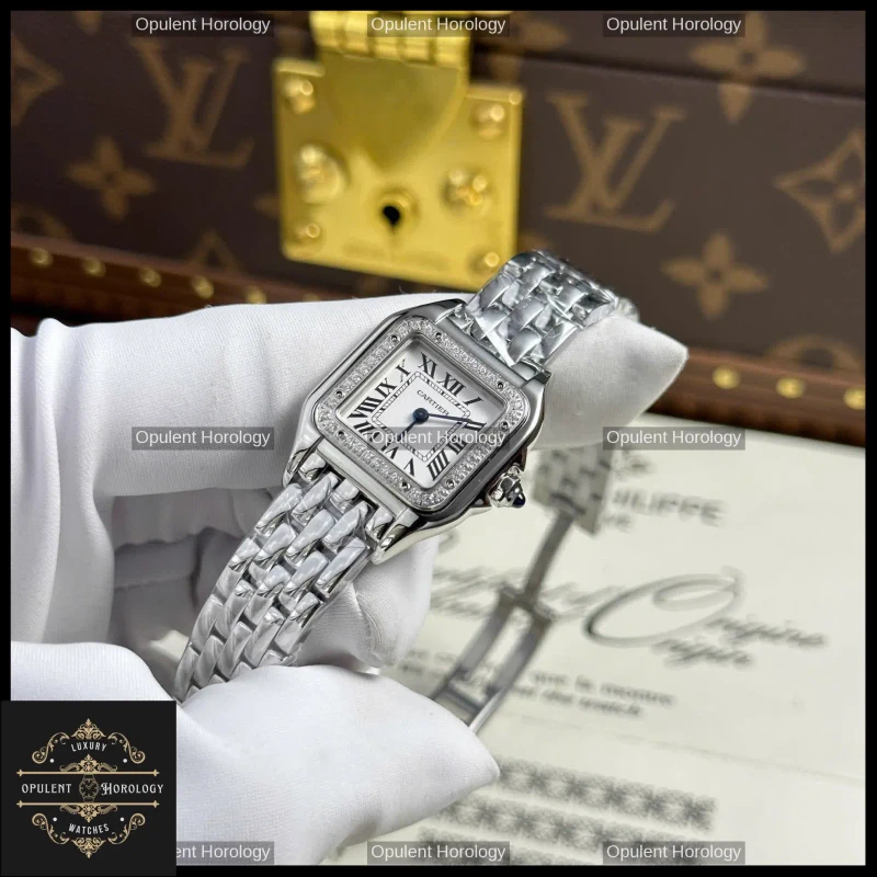 Cartier Panthere Mini Women's Watch Polished Steel 23x30mm White Dial - Super Clone