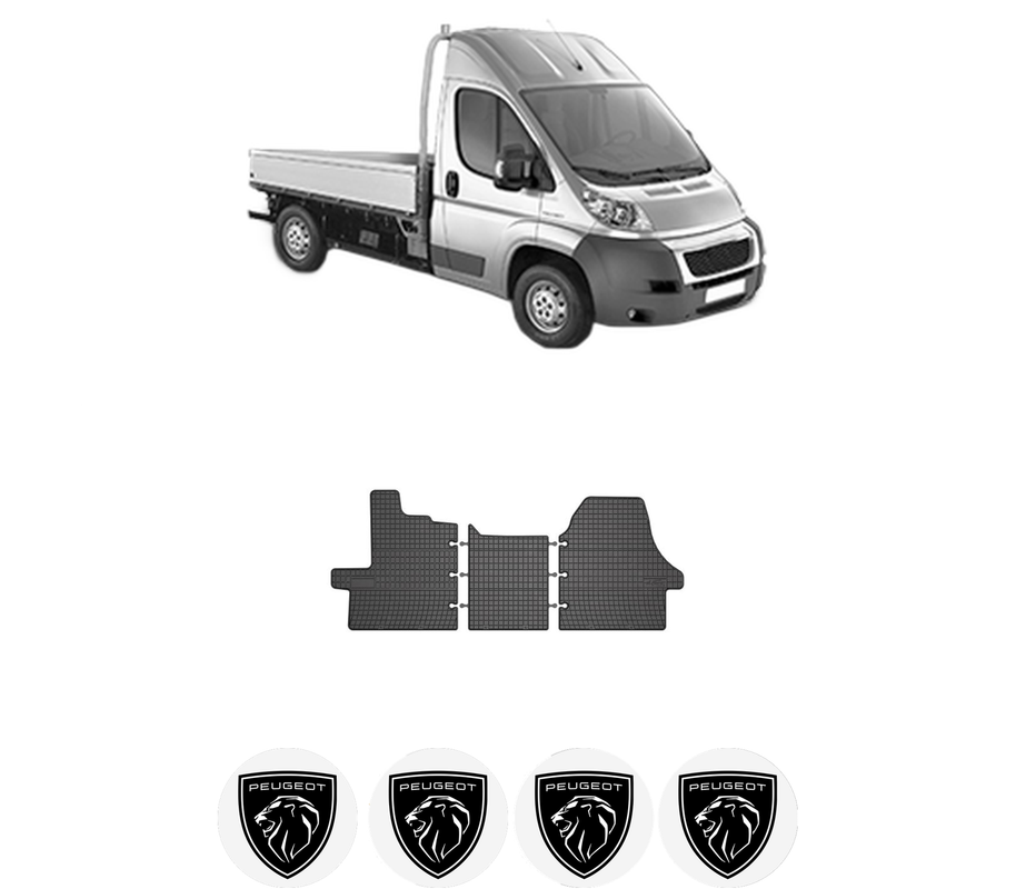 Set covorase presuri PEUGEOT BOXER Platform/Chassis din 2006-2023, auto, din cauciuc thermoplastic, 4 Stickere auto cu PEUGEOT