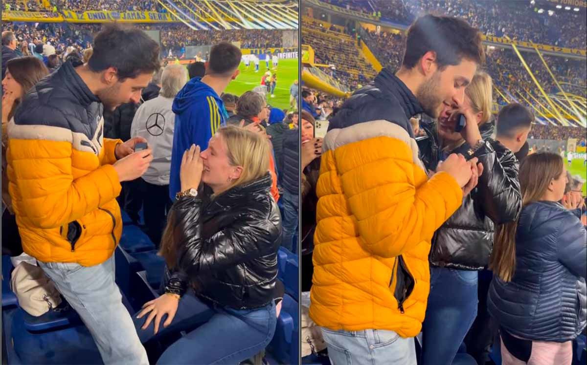 Mujer propone matrimonio en estadio de Boca y el novio sigue viendo el juego