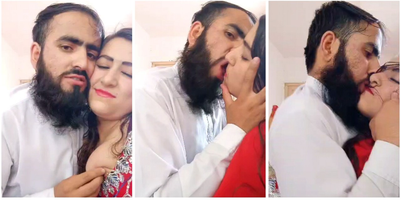 Muslim couple husband licking her boobs