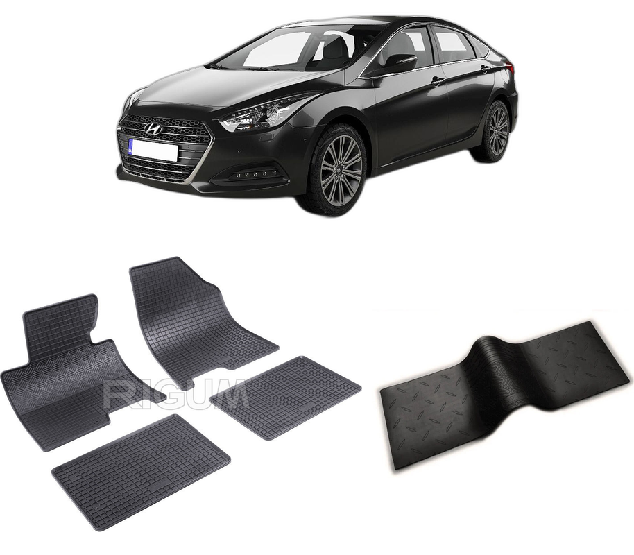 Set covorase auto HYUNDAI I40 din 01.2012-07.2019, cu covoras tunel median, CAROSERIE SEDAN, Presuri cauciuc 100%, compatibil cu autoturismul HYUNDAI I40, Rigum