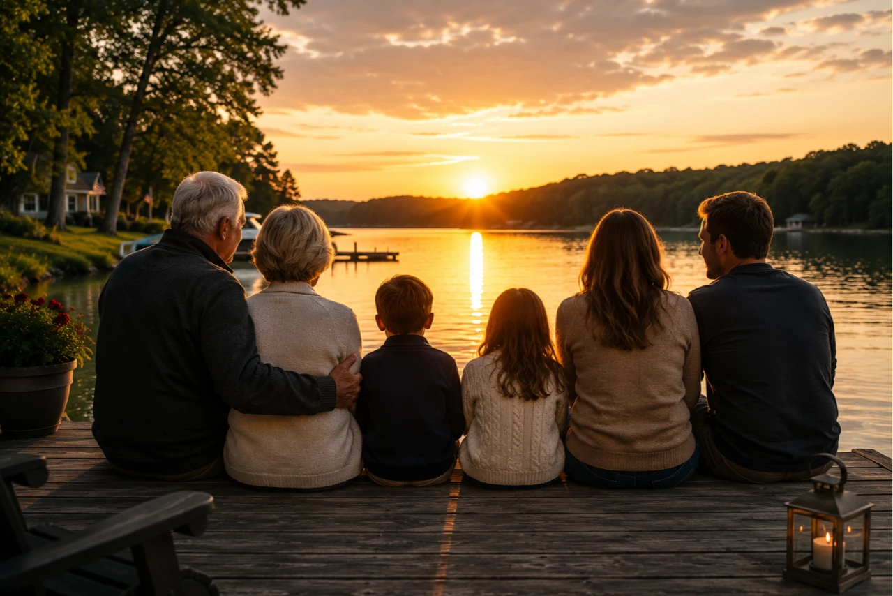 Family gathered on a dock thinking about legacy and future options