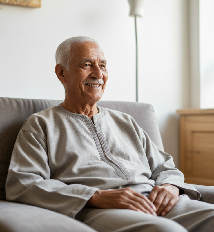 Personne âgée assise confortablement