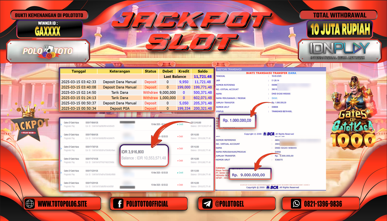 POLOTOTO JACKPOT SLOT GATES OF GATOTKACA Rp.10.000.000,-