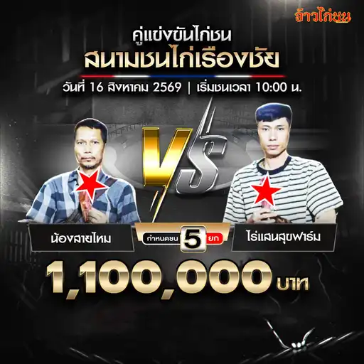 น้องสายไหม พบ ไร่แสนสุขฟาร์ม สนามชนไก่เรืองชัย วันที่ 16 สิงหาคม 2569