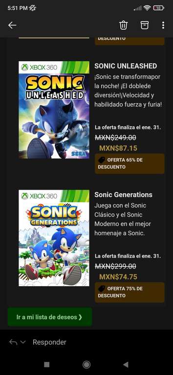 Xbox: Sonic Generations y Unleashed 
