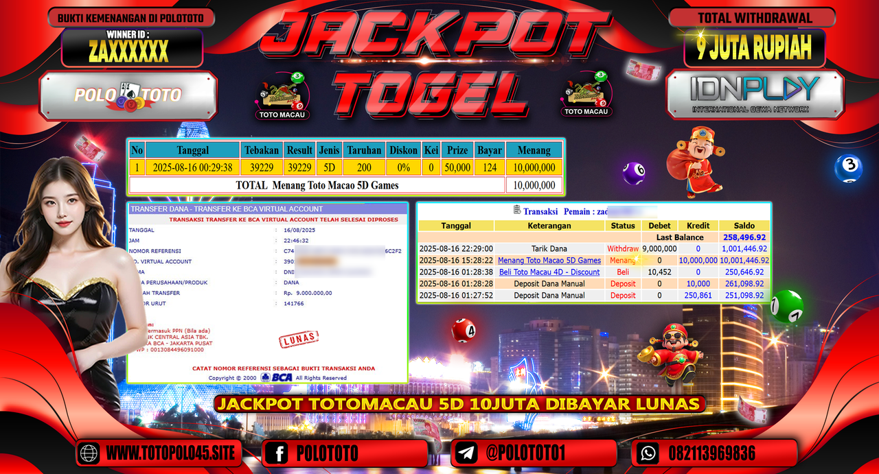 POLOTOTO JACKPOT TOGEL TOTO MACAU Rp.9.000.000,-