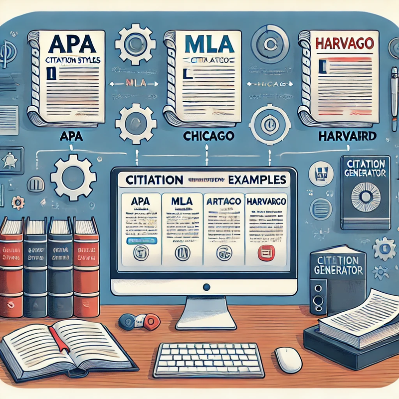 Visual representation of citation styles including APA, MLA, Chicago, and Harvard