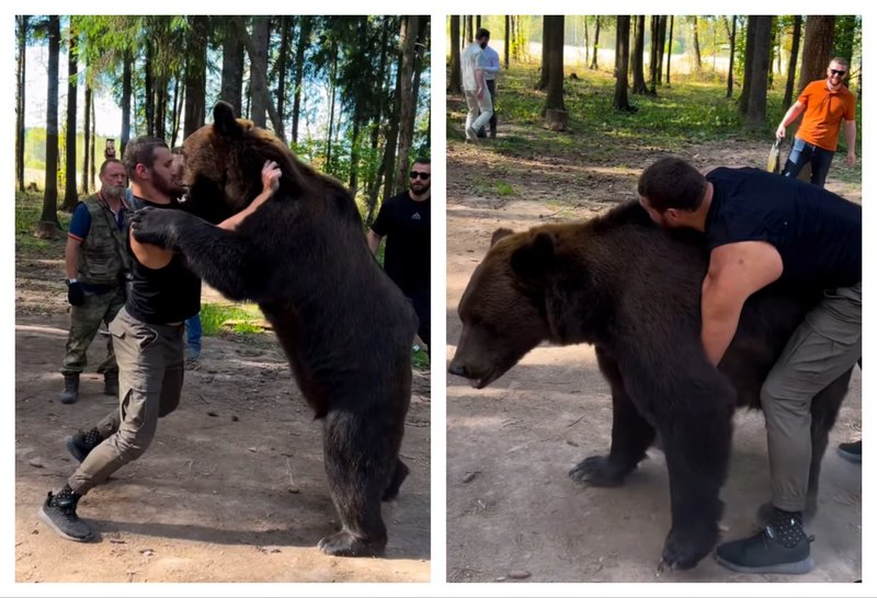Руски боксьор премери сили с огромен мечок