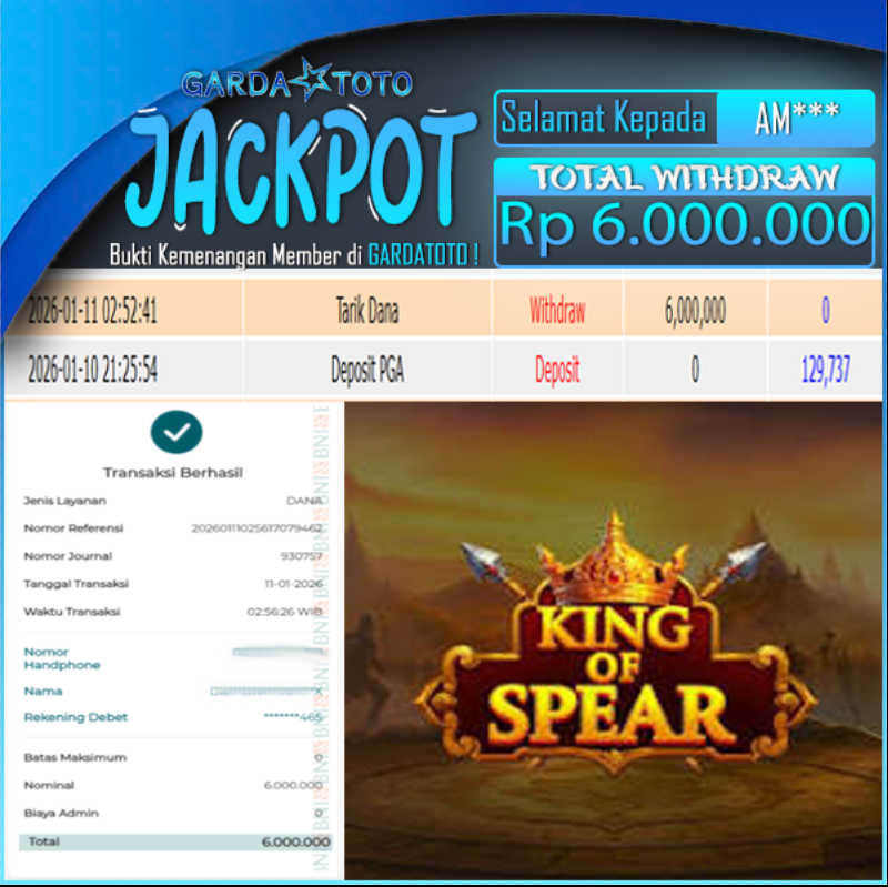 JACKPOT DI PERMAINAN SLOT PRAGMATIC PLAY King of Spear WD Rp 6.000.000,- DIBAYAR LUNAS GARDATOTO MANTAP!