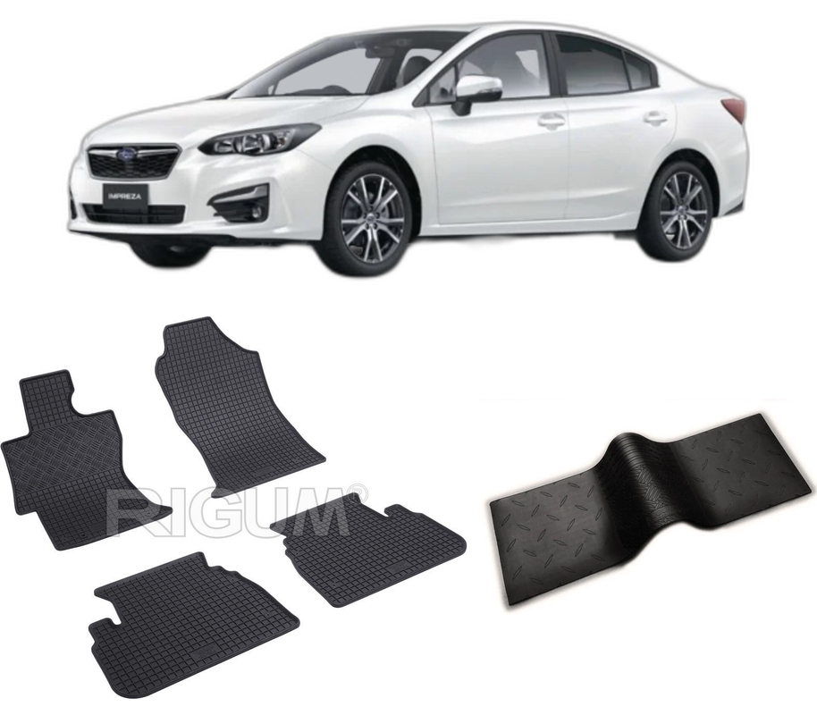 Set covorase auto SUBARU IMPREZA V din 09.2017-2023, cu covoras tunel median, CAROSERIE SEDAN, Presuri cauciuc 100%, compatibil cu autoturismul SUBARU IMPREZA V, Rigum