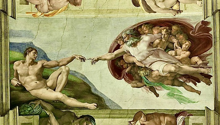 Lukisan The Creation of Adam karya Mechelangelo.