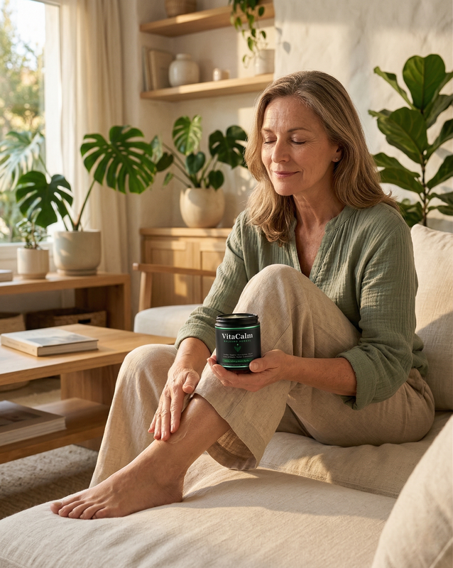 Mujer aplicando VitaCalm b&aacute;lsamo herbal