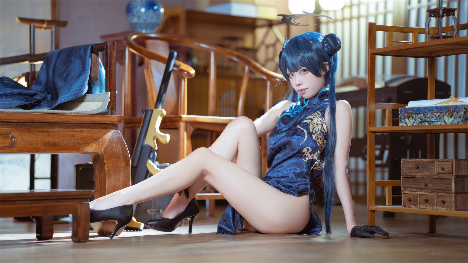 三無人型 COS 二次元：蔚蓝档案龙华妃咲旗袍写真（42P／407M）插图3