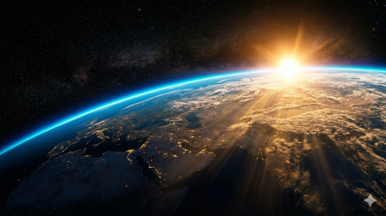 Earth from orbit sunrise