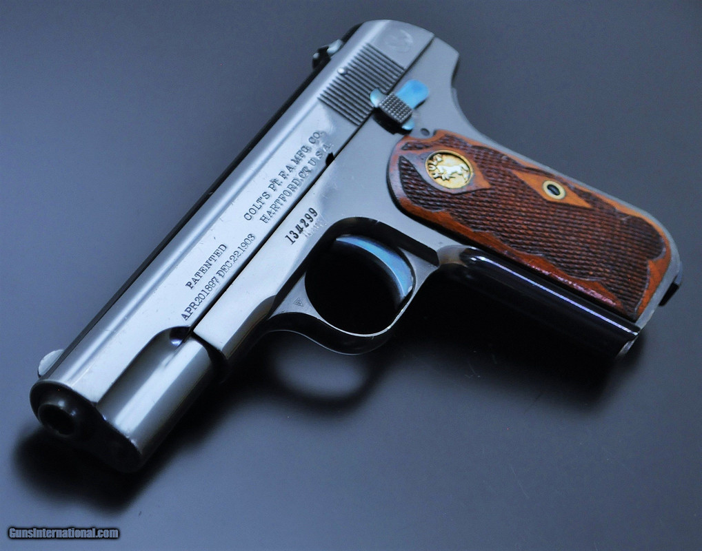 SUPER-RARE-COLT-1903-32ACP-POCKET-HAMMERLESS-FLEUR-DE-LIS-GRIPS-