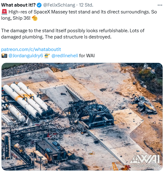 SpaceX Teststand nach Explosion von Starship 36