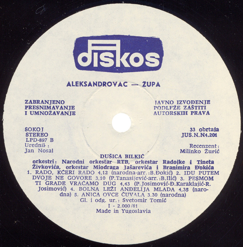 Dusica Bilkoc 29.01.1981. LP B-strana