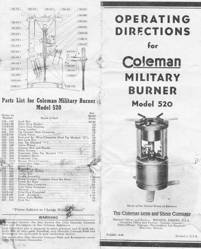 Manual Hornillo M-1941 (Coleman 520)