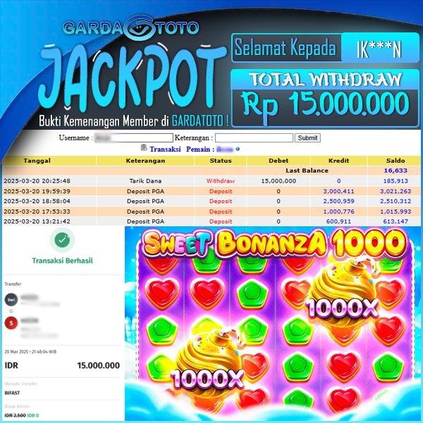 JACKPOT SLOT MAIN DI SLOT SWEET BONANZA 1000 WD Rp 15.000.000,- DIBAYAR LUNAS GARDATOTO MANTAP !