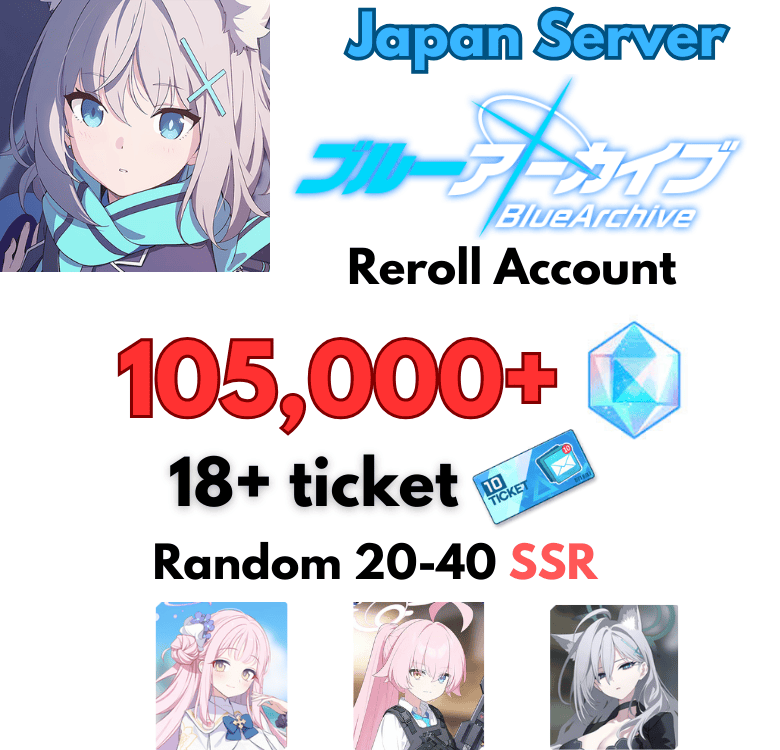 [JP] 100,000+ Gems | Blue Archive JP Premium Reroll Account 