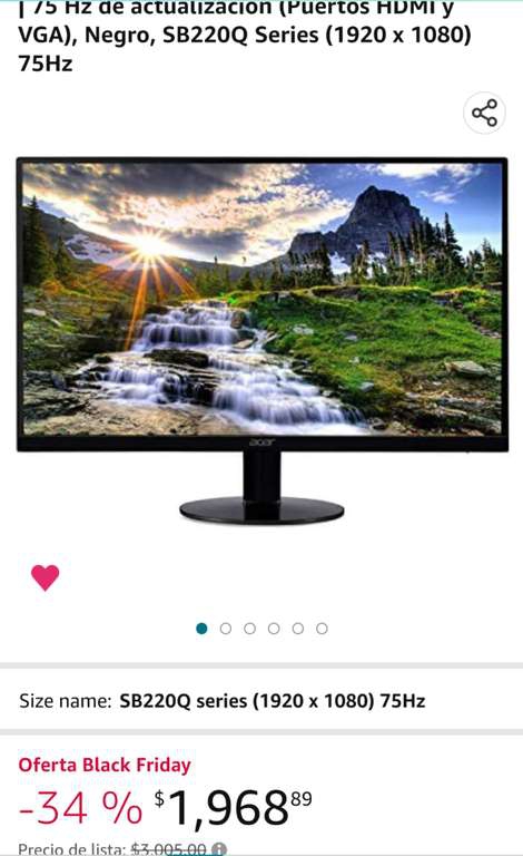 Amazon: Monitor Acer 21.5 pulgadas 1080p 
