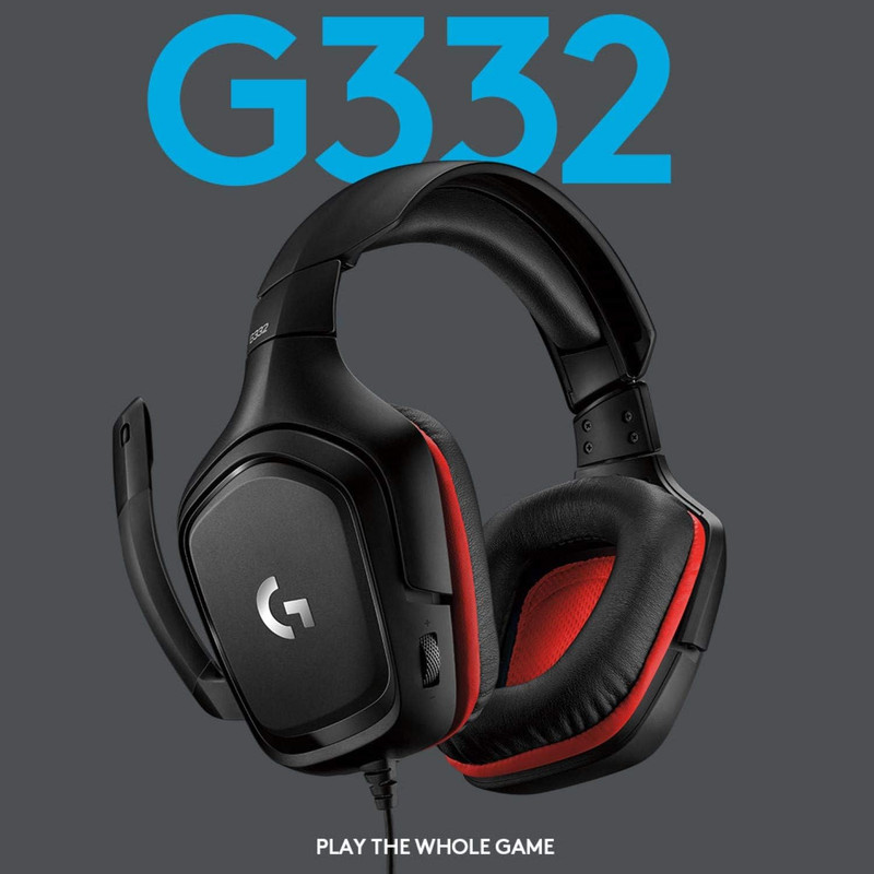 Audífonos gamer Logitech G332 estéreo de color negro y rojo.