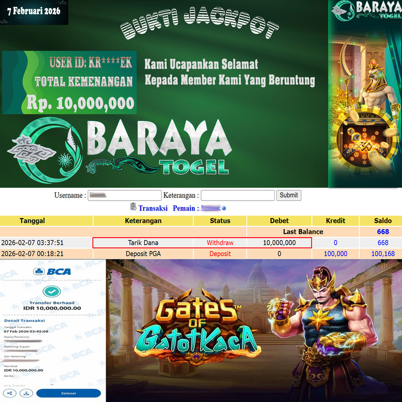 Rp. 10.000.000.- WD LUNAS DI BARAYATOGEL