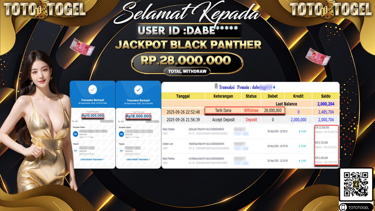 Bukti Pembayaran Jackpot Permainan Slot Black Panther ID:DABE*** LUNAS