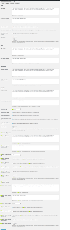 Breadcrumb NavXT Post Types settings site redaction