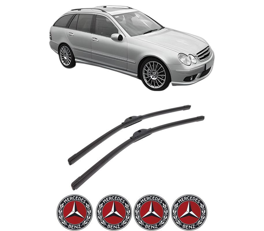 Set stergatoare auto MERCEDES-BENZ C-CLASS T-Model (S203) din 2001-2007, pentru parbriz auto, 2 bucati, Bosch Aerotwin, din cauciuc siliconat rezistent, 4 Stickere Auto MERCEDES-BENZ