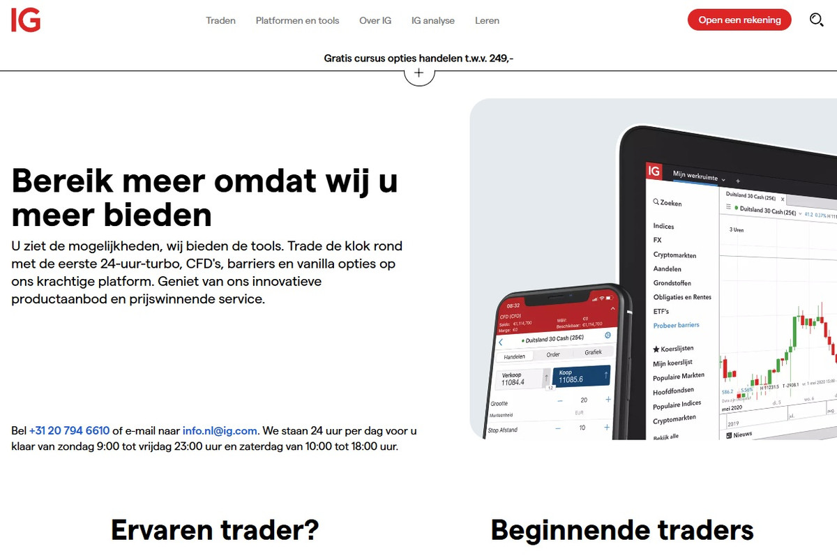 IG trading platform Netherlands showing AFM regulated CFD trading tools. 
