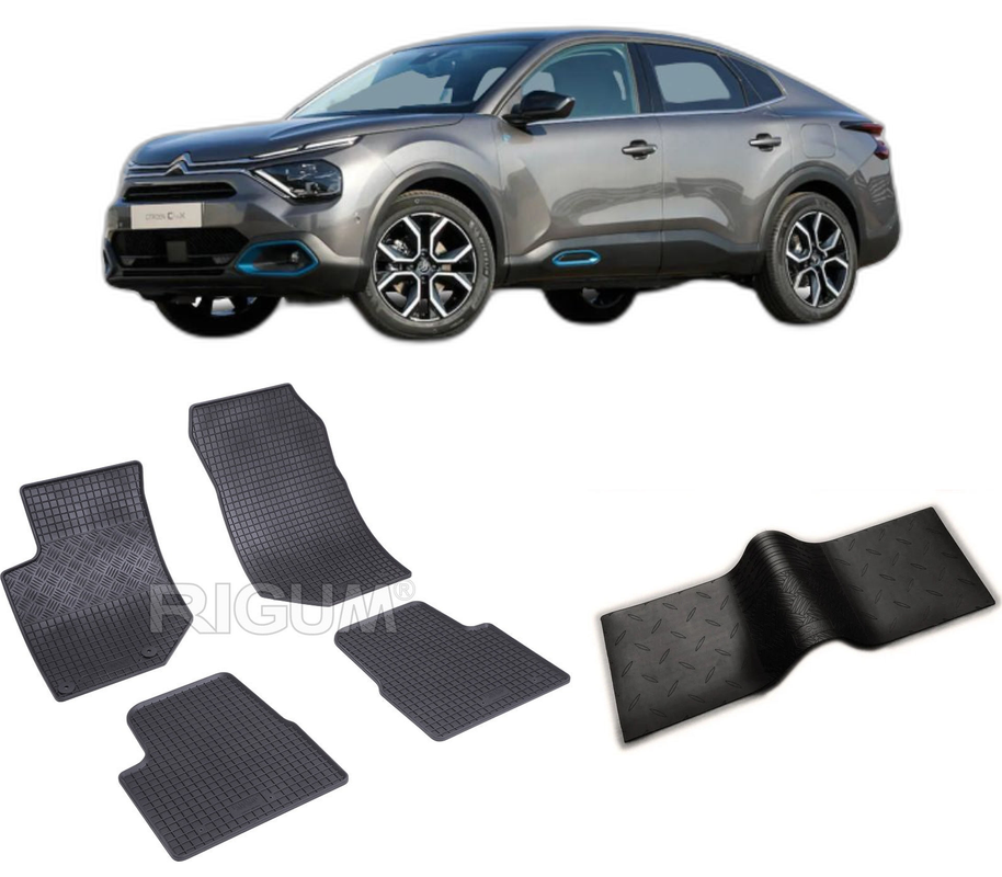 Set covorase auto CITROEN C4 X din 10.2022-PREZENT, cu covoras tunel median, CAROSERIE SUV, Presuri cauciuc 100%, compatibil cu autoturismul CITROEN C4 X, Rigum