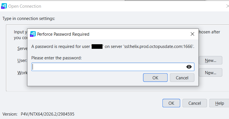 Janela de senha do P4V durante o login