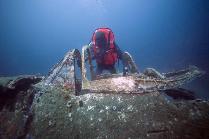 La cabina de la nave. Hace 75 años que descansa en el fondo del Mediterráneo. AFP