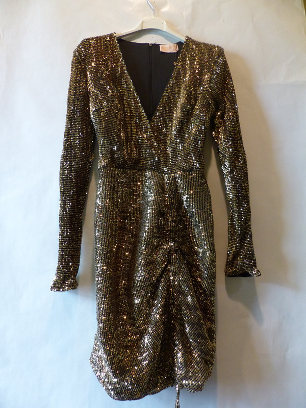 ASOS CLUB L LONDON WOMENS SEQUIN PLUNGE FRONT RUCHED MINI DRESS IN GOLD SIZE 2